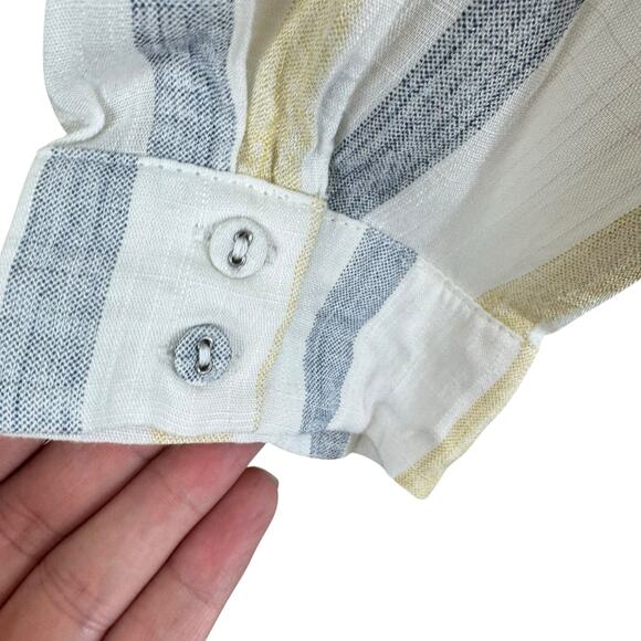 LUNIK Striped Lightweight Cropped Collared Button Up Tie Front Blouse Size M - Picture 4 of 6